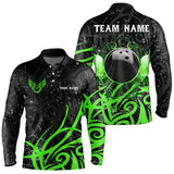 Maxcorners Black And Green Camo Bowling Polo, Quarter Zip Shirt For Men Custom Team Bowling Jersey Bowlers Outfit