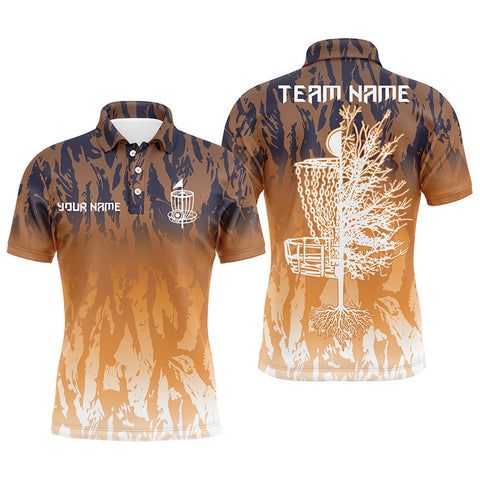 Maxcorners Disc golf basket orange camo Men disc golf polo shirts custom name disc golf team shirts for men MT0510