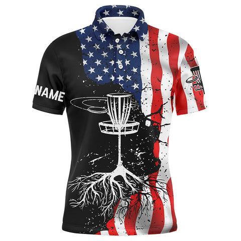 Maxcorners Vintage American flag patriotic Disc Golf Performance Men polo shirts custom disc golf shirt for men MT0510