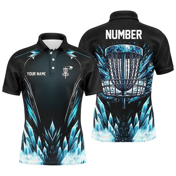 Maxcorners Icy blue Mens Disc golf polo shirts custom black disc golf basket jerseys, disc golf shirts MT0510