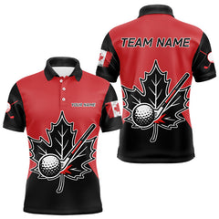 Maxcorners Black and Red maple leaf Mens golf polo shirts custom patriotic Canadian Flag golf attire for mensMT0306