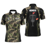 Maxcorners Black Mens disc golf polo shirt custom name, number camo disc golf jersey, mens disc golf apparel MT0510