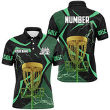 Maxcorners Black and green Men disc golf polo shirt custom lightning thunder disc golf basket, disc golf gifts MT0510
