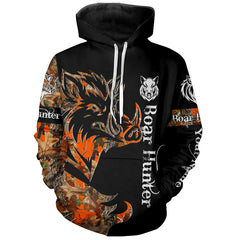 Maxcorners Boar Hunting Black Orange Camo 3D all over Print Shirt, Boar Hunting Apparel LM2608