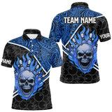 Maxcorners Black and Blue Flame Skull tribal pattern camo Bowling Shirts for Men Custom Bowling Team Jersey MT1810