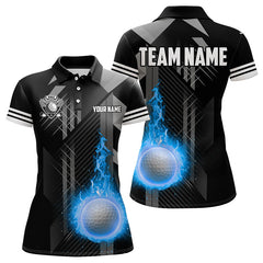 Maxcorners Black And White Blue Flame Golf Ball Mens Golf Polo Shirt Custom Team Mens Golf Apparel, Golfing Gifts