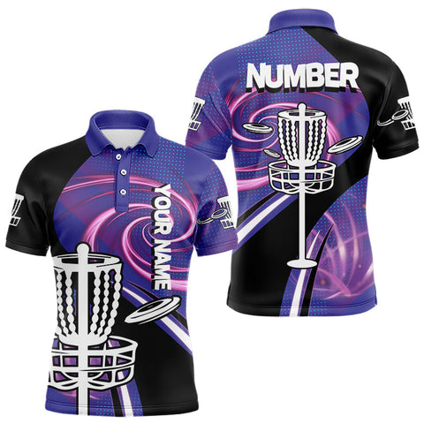 Maxcorners Black and Purple Mens Disc golf polo shirts custom name and number team disc golf jerseys MT0510
