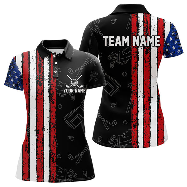 Maxcorners Black Camo American Flag Golf Polo Shirts For Men custom Patriotic golf outfit Team Jerseys