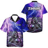 Maxcorners Purple American Flag Lightning Thunder Storm Reaper Bowling Shirt For Men Custom Bowling Team Jersey
