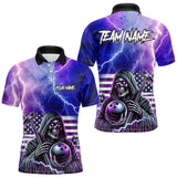 Maxcorners Purple American Flag Lightning Thunder Storm Reaper Bowling Shirt For Men Custom Bowling Team Jersey
