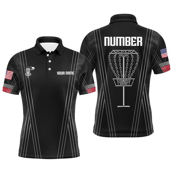 Maxcorners Mens disc golf basket polo shirts custom name, number black disc golf shirt, disc golf outfit MT0510