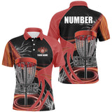 Maxcorners Mens disc golf polo shirt custom lightning thunder disc golf basket, disc golf jersey | Red MT0510