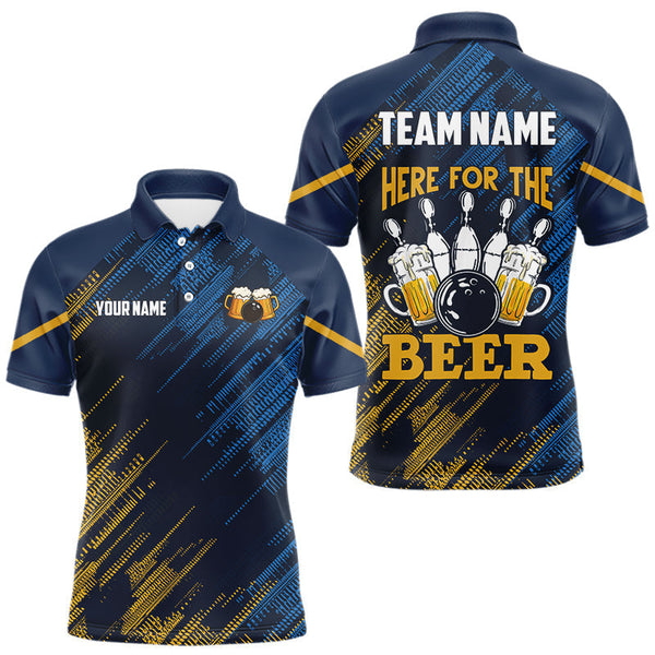 Maxcorners Blue and Yellow Pattern Bowling Shirt For Men Custom Here For The Beer Funny Bowling Tournament Shirt LM2509