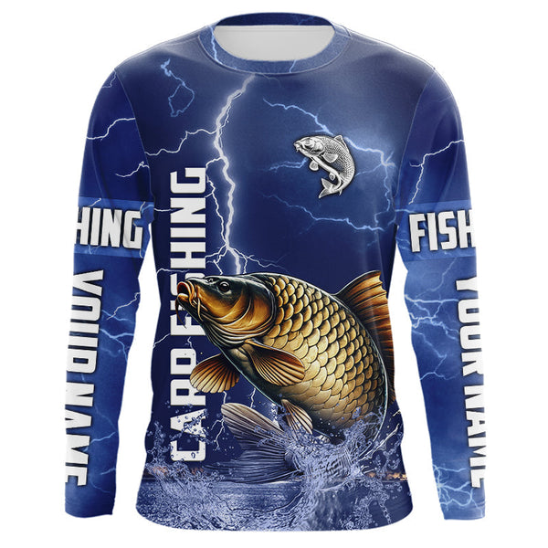 Maxcorners Carp Fishing blue lightning jerseys custom performance Long Sleeve tournament fishing shirts MT2108