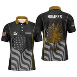 Maxcorners Orange black American flag Mens disc golf polo shirt custom name, number patriotic disc golf jersey MT0510