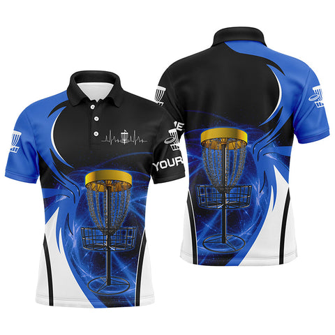 Maxcorners Mens disc golf polo shirt custom disc golf basket, personalized disc golf gifts | Blue MT0510