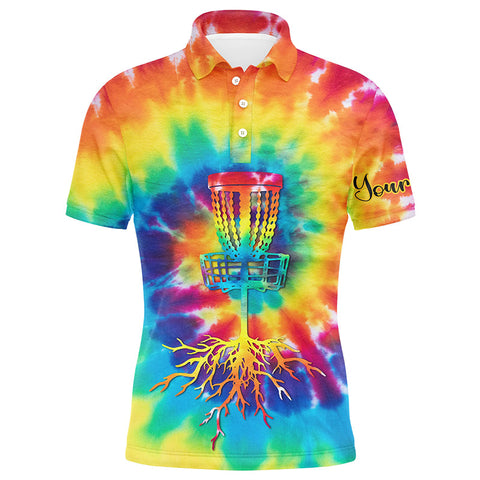 Maxcorners Mens disc golf polo shirts with colorful tie dye background custom disc golf jerseys, disc golf gift MT0510