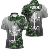Maxcorners Mens disc golf polo shirt custom green camo forest tree disc golf basket, disc golf jerseys MT0510