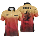 Maxcorners Mens Disc golf polo shirts custom Disc Golf Basket Tree Sunset disc golf jerseys, disc golf shirt MT0510
