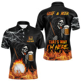 Maxcorners Funny Skull Reaper Lightning Flame Golf Polo Shirts For Men custom Golf & Beer That's why I'm here  LM3010