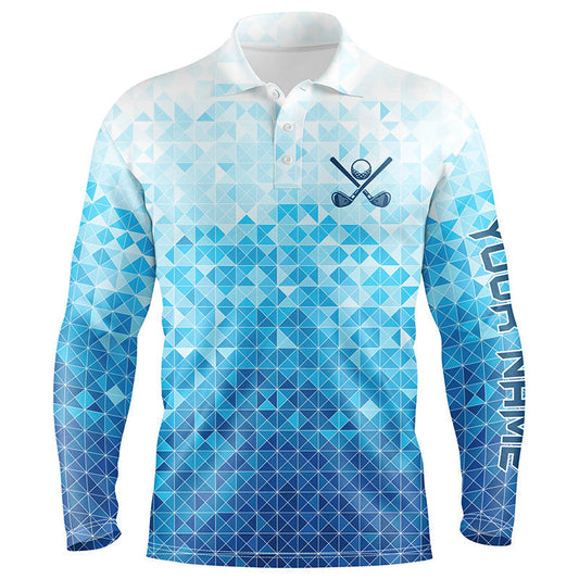 Maxcorners Mens golf polos shirts custom name Blue pattern golf apparel, cool polo shirts for mens
