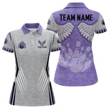 Maxcorners Personalized Bowling Polo, Quarter Zip Shirt For Men Custom Bowling Wings Pattern Team Bowler Jerseys