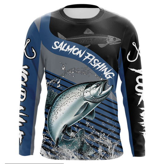 Maxcorners Chinook Salmon fishing Custom UV protection fishing long sleeve shirt, Salmon Fishing jerseys | Blue LM2512