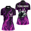 Maxcorners Men & Women Bowling Polo, Quarter Zip Shirts Custom Pink Flame Bowling Team Jersey, Gift For Team Bowlers