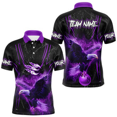 Maxcorners Black and Purple Flame Eagle Bowling Shirt For Men Custom Team Name Bowling Jerseys For Bowlers LM233