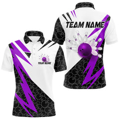 Maxcorners Black and White Bowling Polo, Quarter Zip Shirt for Men Custom Lightning Team bowling jersey | Purple LM1625