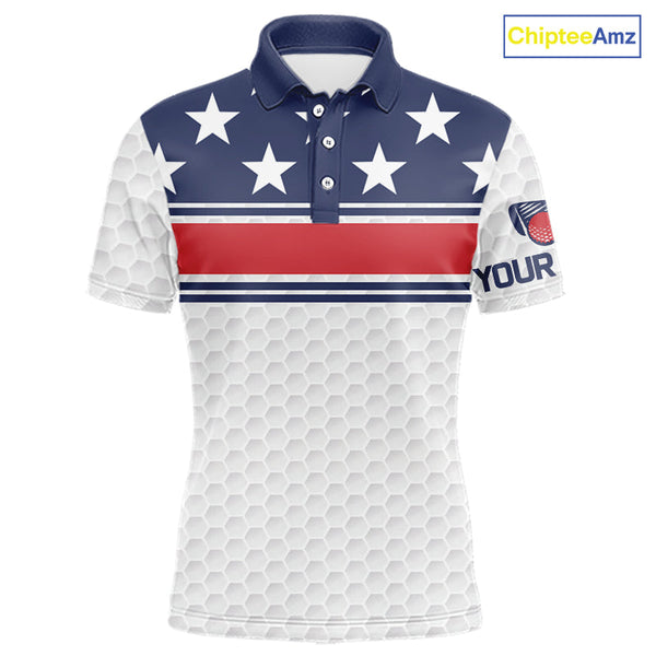 Maxcorners Red, White and Blue American Flag Mens golf polo shirts custom patriotic golf attire for mensMT0306