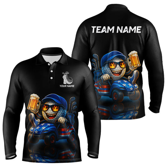 Maxcorners Funny American Flag Golf ball Mens golf polo shirts custom golf and beer golf apparel for mensMT0306