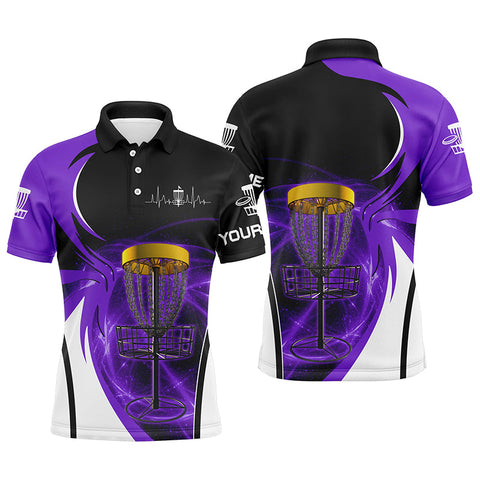 Maxcorners Mens disc golf polo shirt custom disc golf basket, personalized disc golf gifts | Purple MT0510
