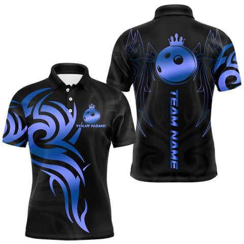 Maxcorners Black and Blue crown Bowling ball Polo, Quarter Zip Shirts for Men Custom Bowling Team jerseys MT2009
