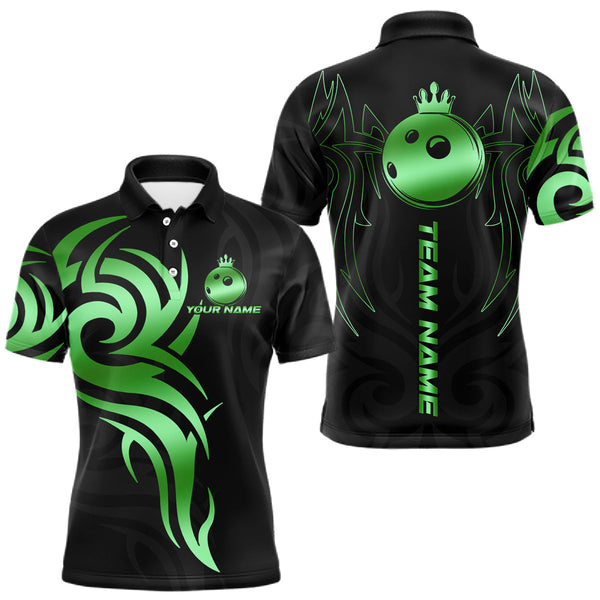 Maxcorners Black and Green crown Bowling ball Polo, Quarter Zip Shirts for Men Custom Bowling Team jerseys MT2009