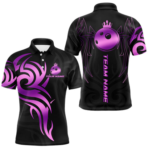 Maxcorners Black and Purple crown Bowling ball Polo, Quarter Zip Shirts for Men Custom Bowling Team jerseys MT2009