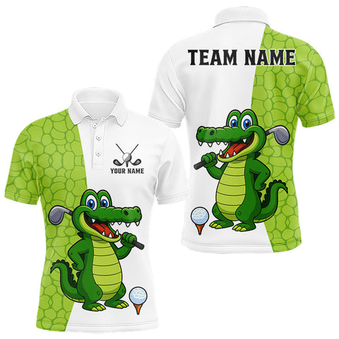 Maxcorners Green and White Funny Alligator Golf Polo Shirt For Men Custom men's golf apparel funny golf gifts MT2009