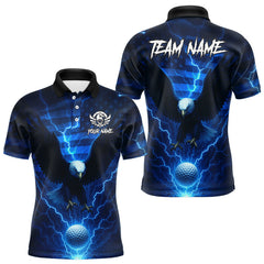 Maxcorners Blue lightning Thunder American Flag Eagle Golf Polo Shirt For Men Custom mens golf outfit MT2009