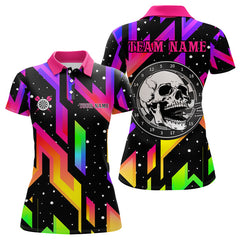 Maxcorners Colorful Black Skull Darts Board Dart Polo, Quarter Zip Shirts Custom Team Dart Jerseys