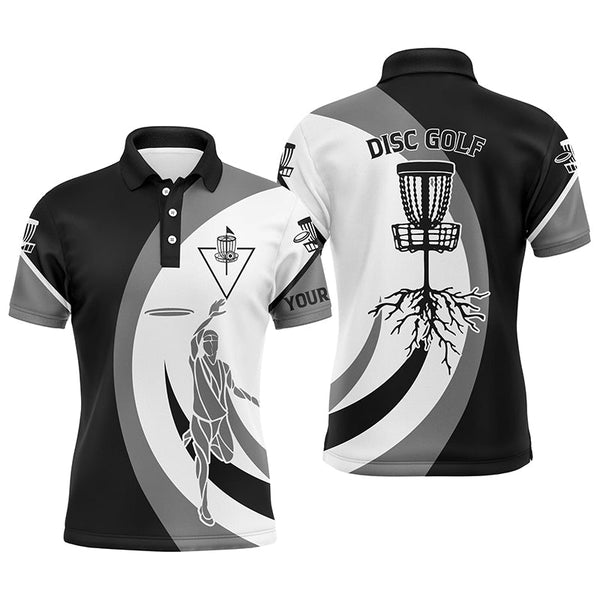 Maxcorners Black white Mens disc golf polo shirt custom name disc golf basket, personalized disc golf shirts MT0510