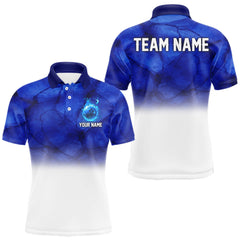 Maxcorners Blue and White Bowling Polo, Quarter Zip Shirt For Men Custom Team Bowling jerseys