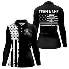 Maxcorners Black and White American Flag Mens Disc golf polo shirts Custom patriotic team disc golf jerseysMT0306