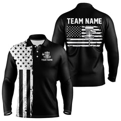 Maxcorners Black and White American Flag Mens Disc golf polo shirts Custom patriotic team disc golf jerseysMT0306