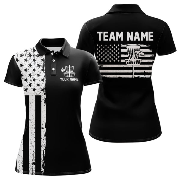 Maxcorners Black and White American Flag Mens Disc golf polo shirts Custom patriotic team disc golf jerseysMT0306