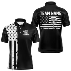 Maxcorners Black and White American Flag Mens Disc golf polo shirts Custom patriotic team disc golf jerseysMT0306
