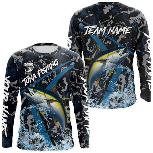 Maxcorners Custom Tuna Fishing Camo Long Sleeve Fishing Shirts, Personalized Tuna Fishing Team Jerseys LM2512
