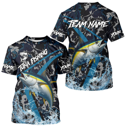 Maxcorners Custom Tuna Fishing Camo Long Sleeve Fishing Shirts, Personalized Tuna Fishing Team Jerseys LM2512