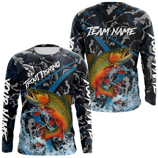 Maxcorners Custom Brook Trout Fishing Camo Long Sleeve Fishing Shirts, Personalized Trout Fishing Team Jerseys LM2512