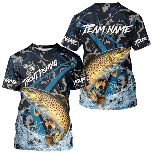Maxcorners Custom Brown Trout Fishing Camo Long Sleeve Fishing Shirts, Personalized Trout Fishing Team Jerseys LM2512