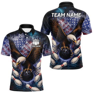 Maxcorners Smoke American Flag Eagle Bowling shirts For Men Custom patriotic Eagle bowling uniforms Team Jerseys